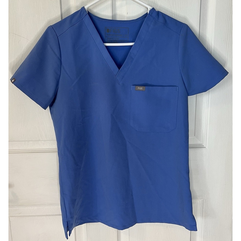FIGS Tech Collection Scrub Top Womens Size XSmall Blue One Pocket Medical Nurse